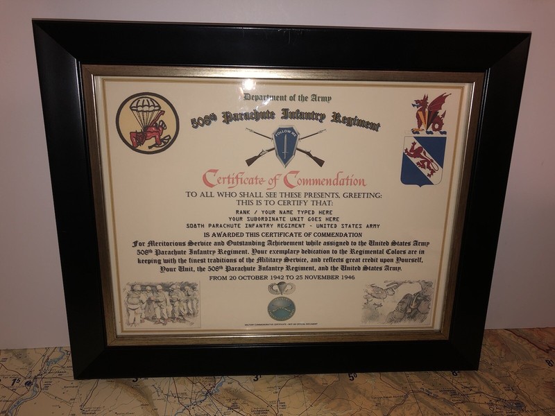 508TH PARACHUTE INFANTRY REGIMENT / COMMEMORATIVE - CERTIFICATE OF COMMENDATION gallery