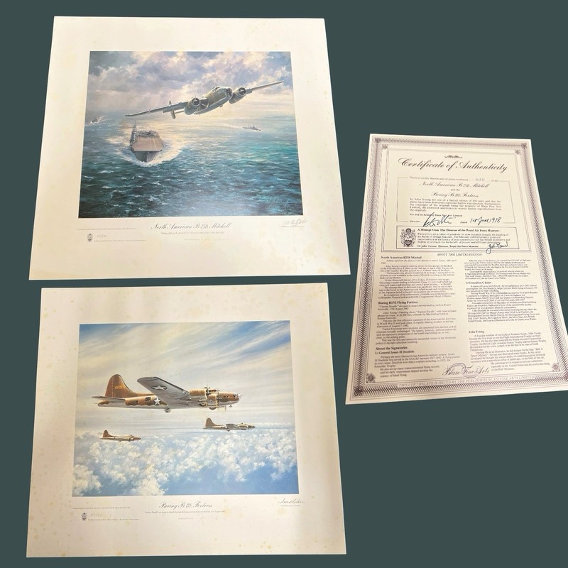 James Doolittle Ira Eaker Signed WWII Aviation Print Set COA B25 B17 RAF MUSEUM