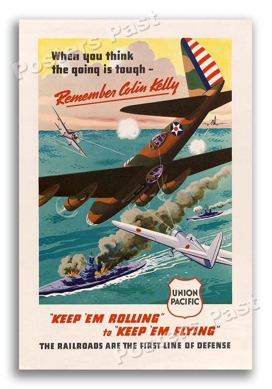 1940s “Remember Colin Kelly” WWII Historic Propaganda War Poster – 24×36
