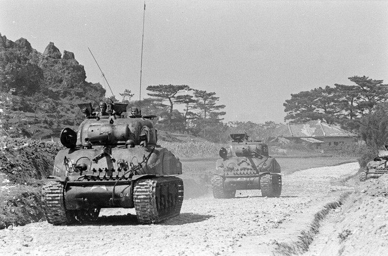 WW2 WWII Photo US Army M4 Sherman Tanks Okinawa 1945 World War Two / 3290