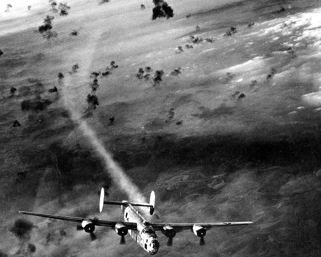 Consolidated B-24 Liberator Bomber flying through flak 8×10 WWII WW2 Photo 790a