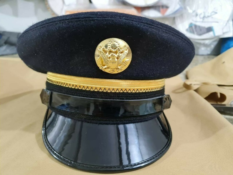 WWII U.S. Army Fur Felt Enlisted Dress Blue Service Cap Hat gallery