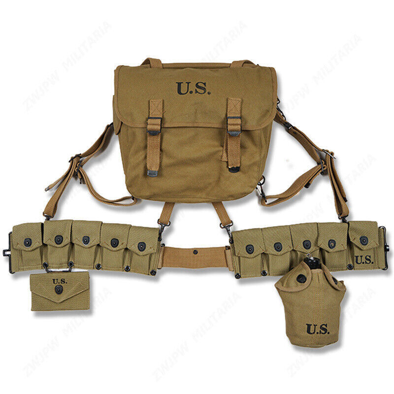 US M36 Backapck Belt M1 Ammo Bag 10 Pockets Kettle+Kettle Cover Set