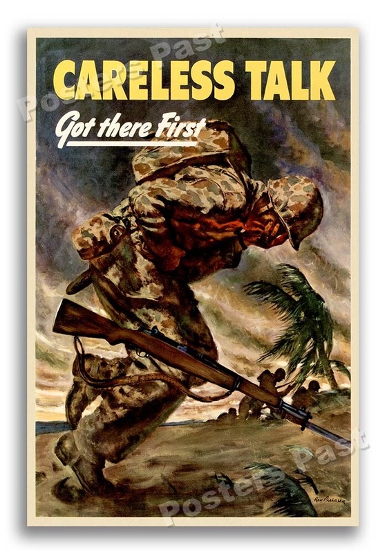 “Careless Talk Got There First” 1944 Vintage Style WW2 War Poster - 16x24