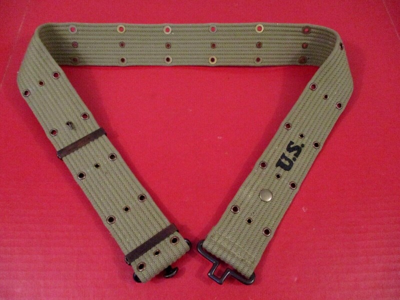 WWII US Army M1936 Pistol Web Belt – LT OD – Dtd 1943 – Up to 45″ Waist – Repro