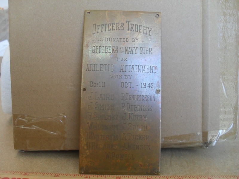 1942 World War II Navy Pier Officer's Trophy Copper Plaque - Athletic Attainment gallery