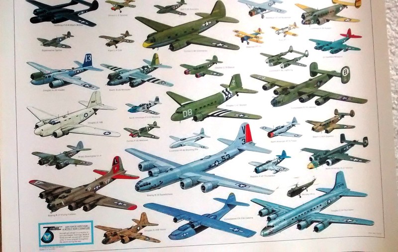  US Air Force Heritage 1982 Poster 35 Anniversary WW2 Air Plane Sampler 17 x 23