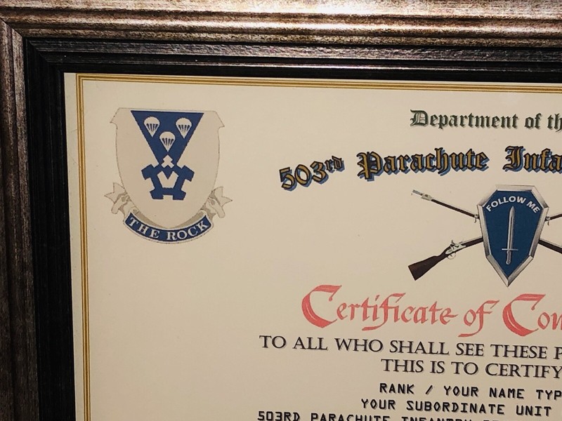 503RD PARACHUTE INFANTRY REGIMENT / COMMEMORATIVE - CERTIFICATE OF COMMENDATION gallery