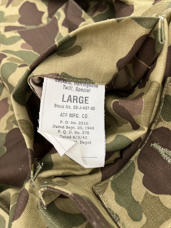 WWII WW2 US ARMY 44R Jacket Men Large Brown Frog Skin Camo HBT Duck USMC gallery