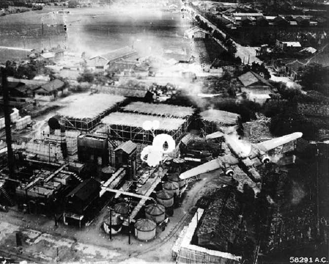 B-25 Bomber Crash Byoritsu Oil Refinery Formosa 8x10 World War II WW2 Photo 602