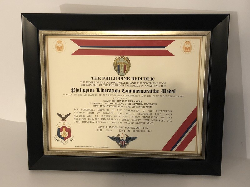 PHILIPPINE LIBERATION COMMEMORATIVE CERTIFICATE [WW2] ~ Type 1/Custom Printing
