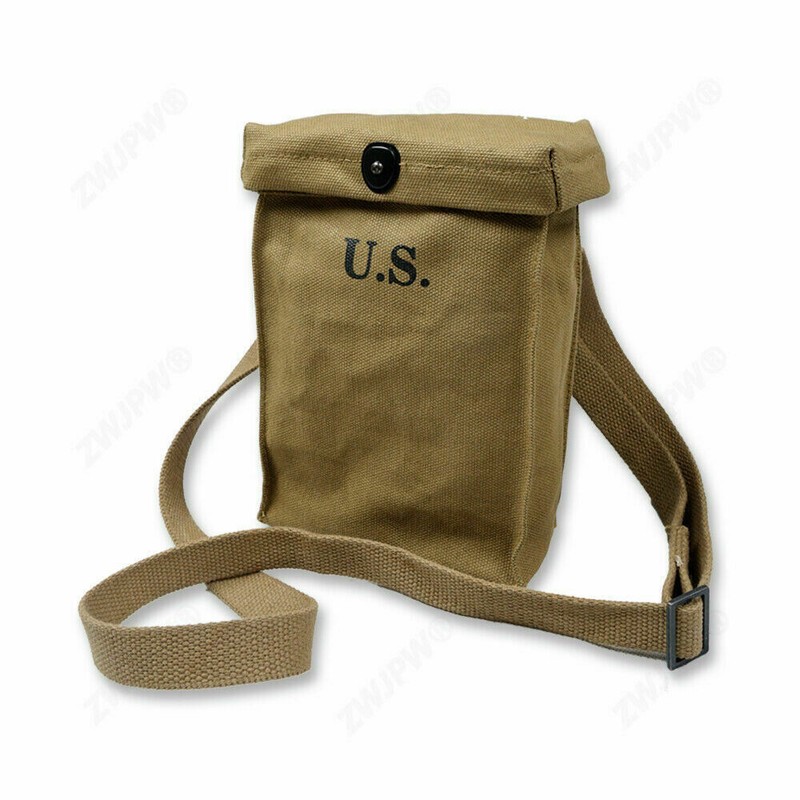 WW2 US ARMY CANVAS ARTICLE 6 CAPACITY FIELD POUCH W SHOULDER STRAPS