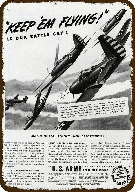 1942 WWII Air Corps Fighter Airplanes Vintage-Look DECORATIVE REPLICA METAL SIGN