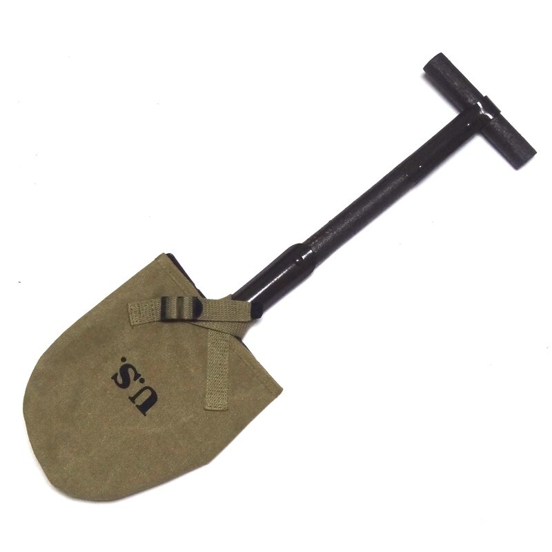 WW2 US M1910 T-Handle Entrenching Tool Long Shovel With Khaki Carrier Cover