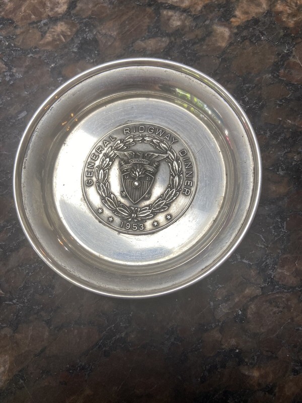 GENERAL MATTHEW RIDGEWAY DINNER”WORLD WAR II HERO”STERLING 1953 SOUVENIR PLATE