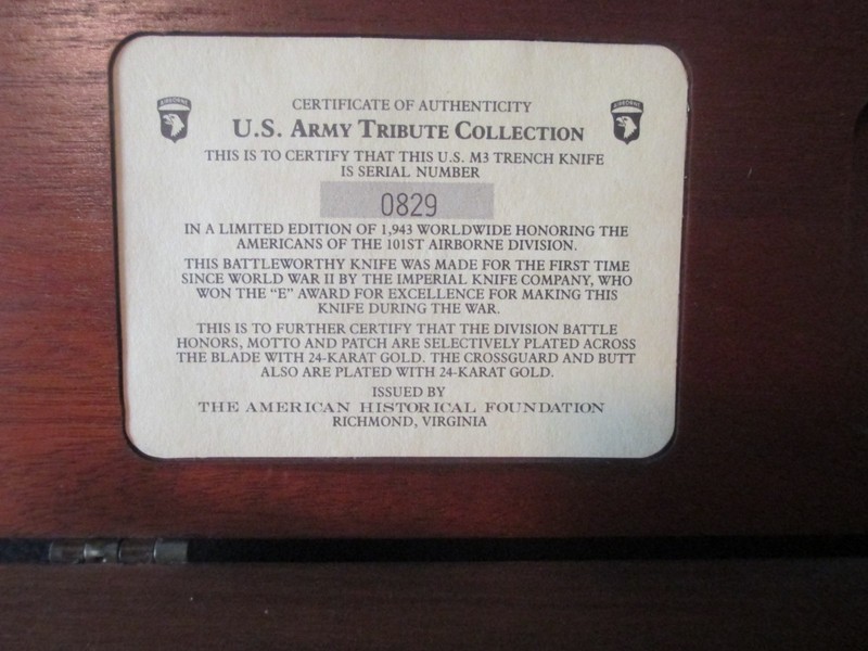 Vintage 101st Airborne VIETNAM Tribute Imperial M3 Trench Knife 24K Gold