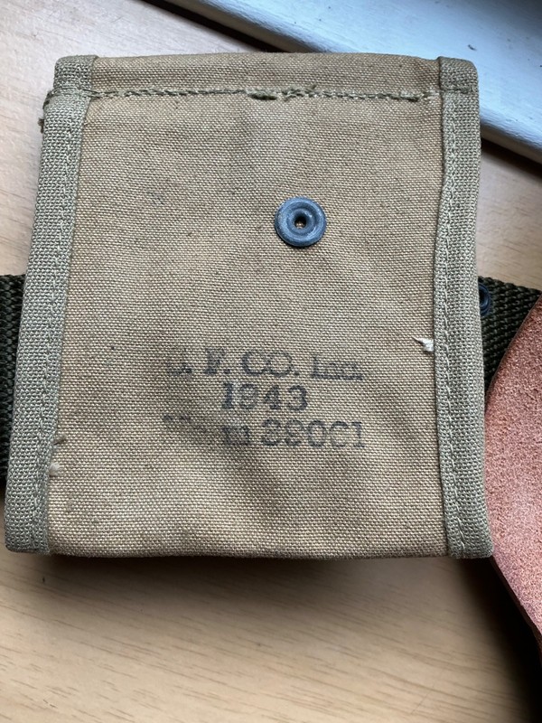 WWII US Army belt with 1911 45ACP holster and a mag pouch (reproductions - used) gallery