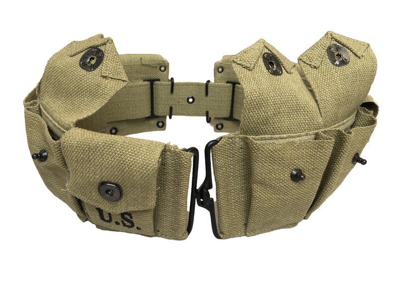 WWII U.S. Army M1923 M1 Garand Rifle 10 Pocket Canvas Belt OD GREEN gallery