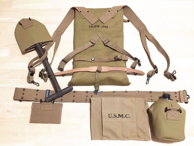 WW2 US ARMY SHOVEL SPAD THOMPSON MAGAZINE BAG 1928 HAVERSACK FIELD EQUIPMENT gallery