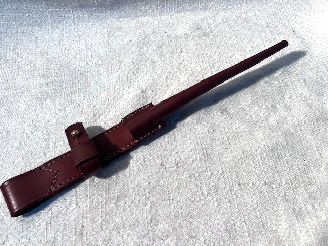 M1941 Johnson NOS bayonet leather scabbard, Stitched,copper rivets, 1980's,NOS gallery