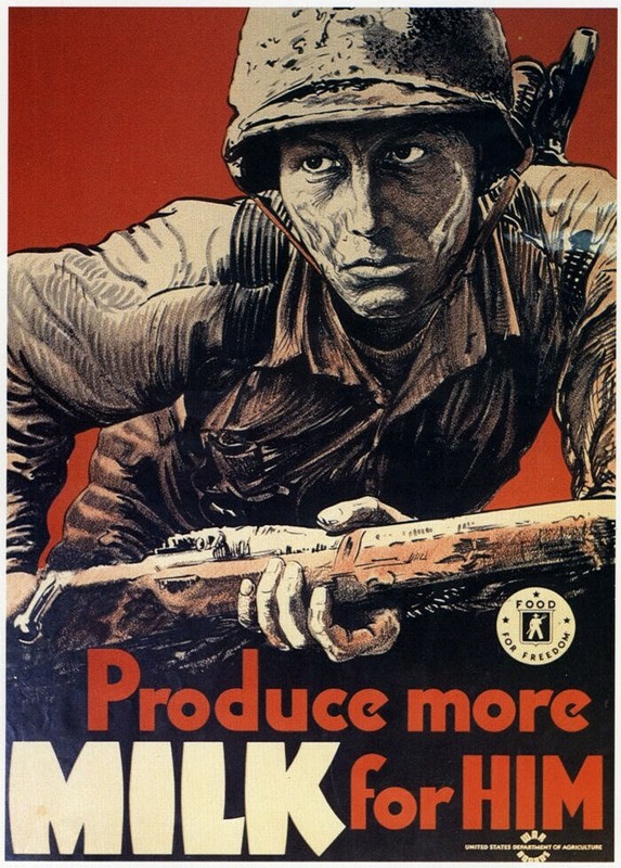 Produce Milk for HIM Combat GI Freedom Food WWII Mini Poster 1991 Illustration