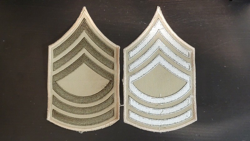 Repro WW2 US Army Chevrons Master Sergeant 1 Grade Rank Patch Pair Khaki 037 gallery