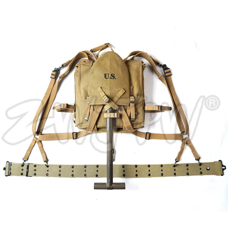 WW2 US ARMY USMC M1941 PACK COMBINATION US ARMY BELT UA X-STRAPS WITH T-SPADE