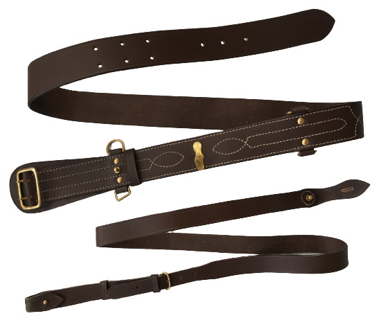 Army Sam Browne Belt With Shoulder Strap Brown Leather Brass-100 Cm gallery