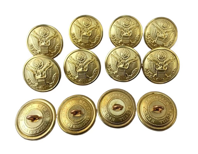 040347 24MM WW2 U.S. MILITARY BRASS UNIFORM EAGLE COAT BUTTONS 12PCS