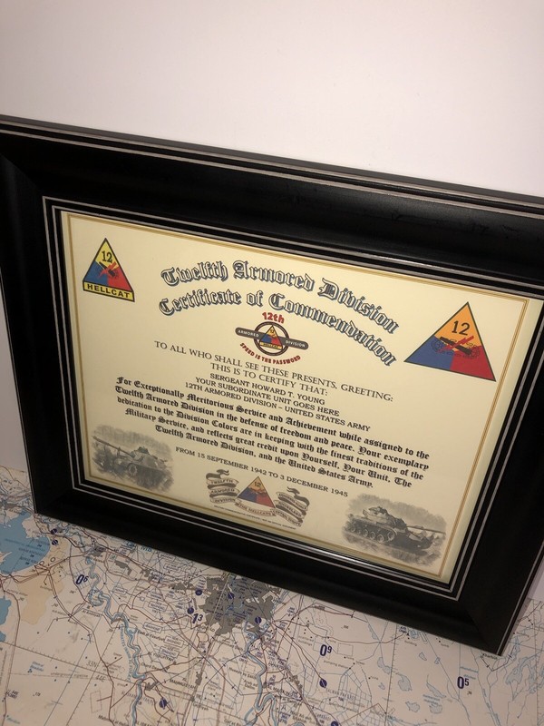 12TH ARMORED DIVISION / COMMEMORATIVE - CERTIFICATE OF COMMENDATION gallery