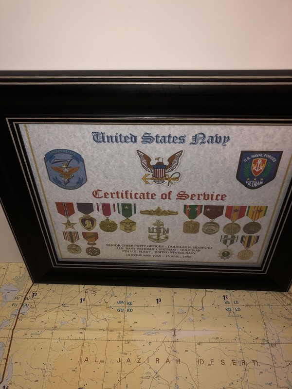 U.S. NAVY CERTIFICATE OF SERVICE / SHADOW BOX PRINT / W-MEDALS gallery