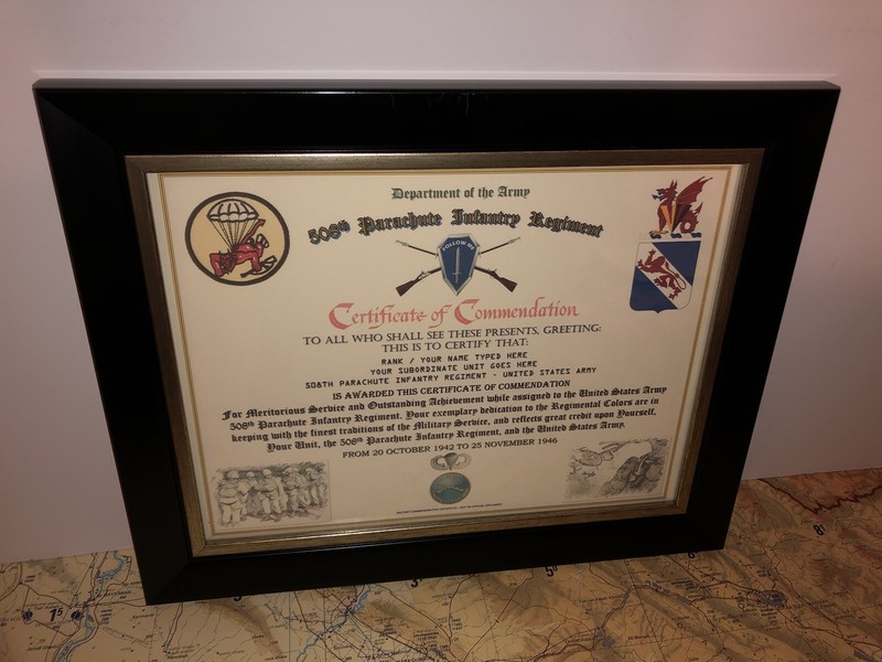 508TH PARACHUTE INFANTRY REGIMENT / COMMEMORATIVE – CERTIFICATE OF COMMENDATION