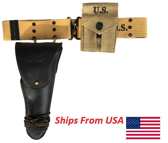 M1936 Canvas Pistol Belt with M1911 Black Colt Holster and Colt Magazine Pouch