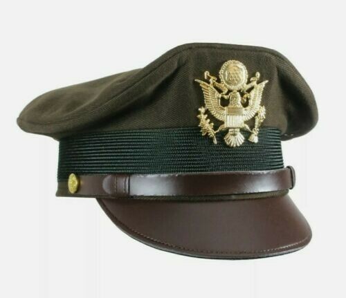US Army Officers Visor Cap Chocolate All Sizes Repro WW2 Crusher Service Hats gallery