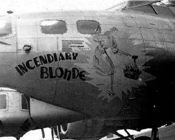 B-17 Flying Fortress Bomber “Incendiary Blonde” Nose Art WWII 8×10 Photo 966a