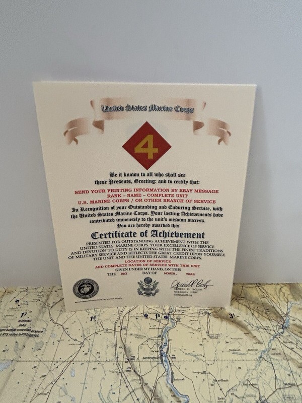 U.S. MARINE CORPS / 4TH MARINE DIVISION - CERTIFICATE OF ACHIEVEMENT gallery