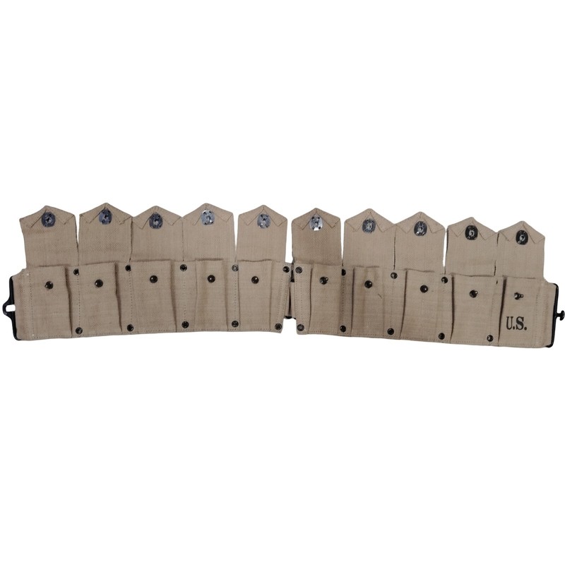 U.S. Army WWII Springfield M1 Garand 10 Pocket Canvas Ammunition Belt Khaki gallery