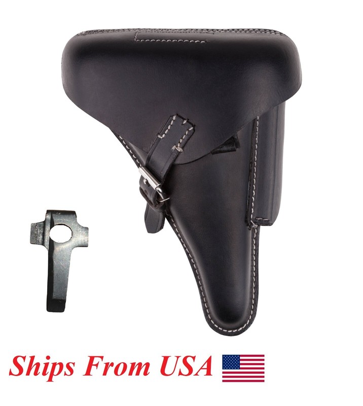 WWII GERMAN LUGER P08 Hardshell BLACK LEATHER HOLSTER WITH TOOLS