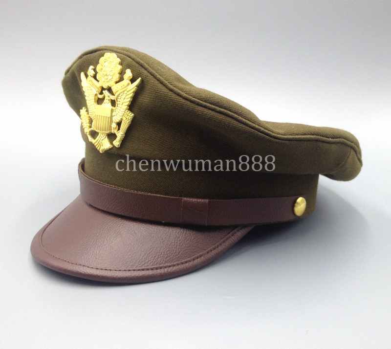 WWII ERA US OFFICER ARMY E PLURIBUS UNUM EAGLE CREST EMBLEM WIDE BRIM CAP XL gallery
