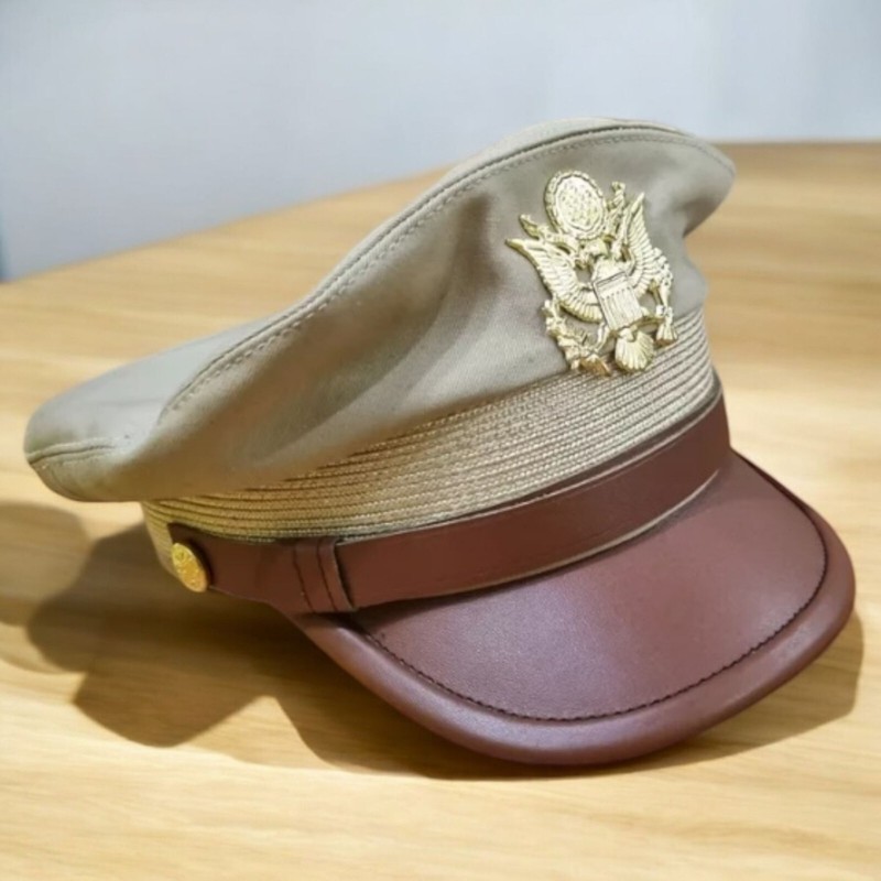 WWII US Army Officer's Khaki Summer Service Visor Cap ALL Sizes Available gallery
