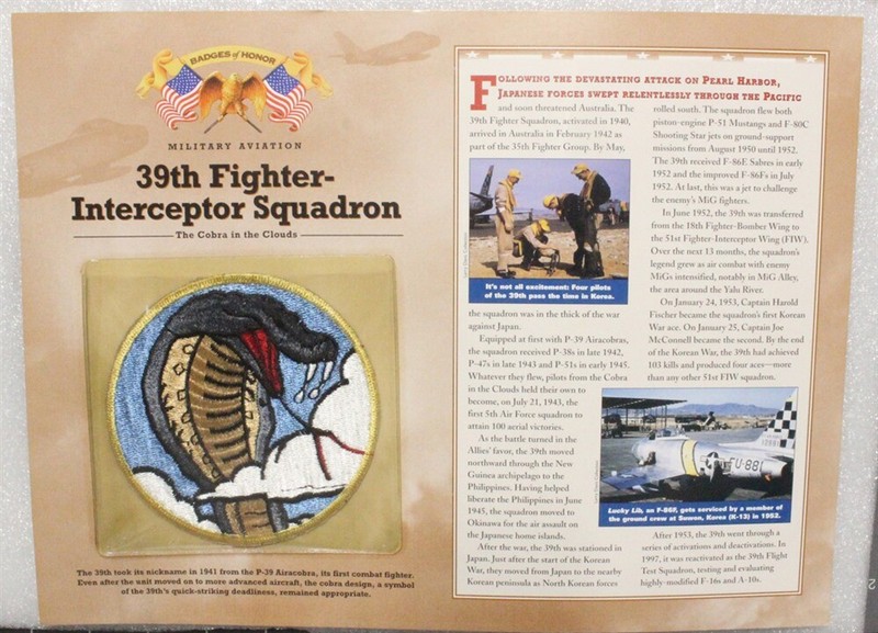 Air Force Patch & History on Card - 39th Fighter-Interceptor Squadron