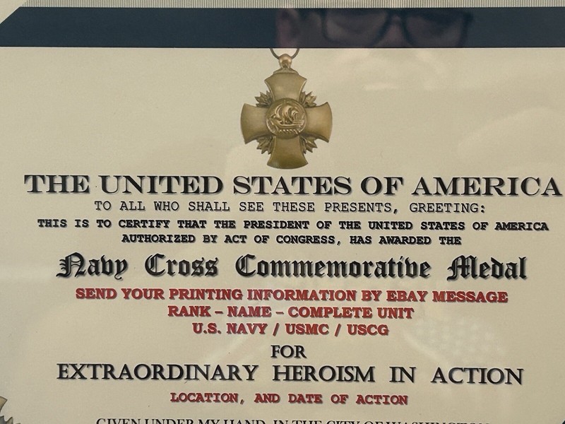 NAVY BLUE DISTINGUISHED CROSS COMMEMORATIVE CERTIFICATE ~ CUSTOM PRINTING T-1 gallery