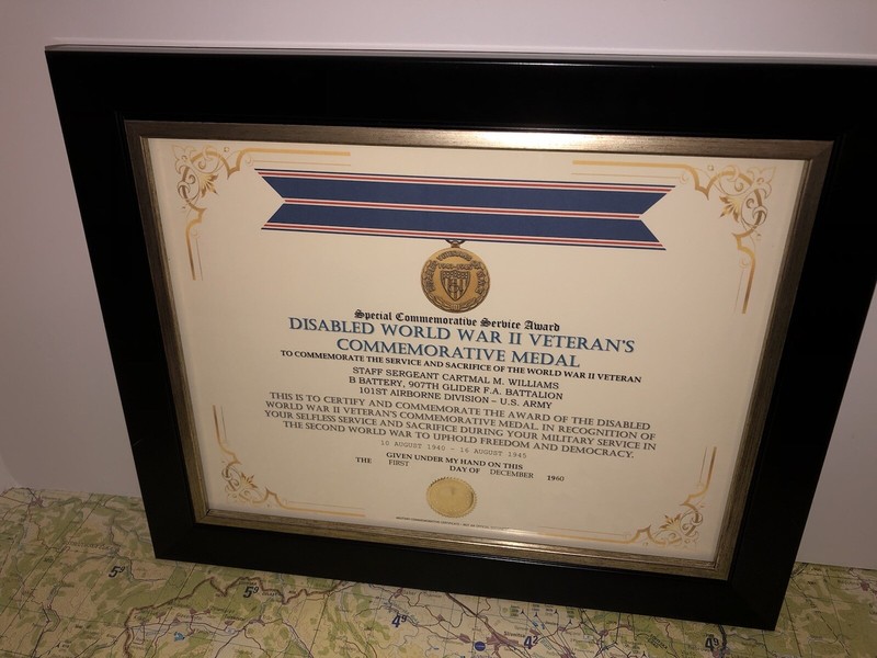 SCSA - DISABLED WORLD WAR II VETERANS COMMEMORATIVE MEDAL CERTIFICATE ~ Type 1 gallery