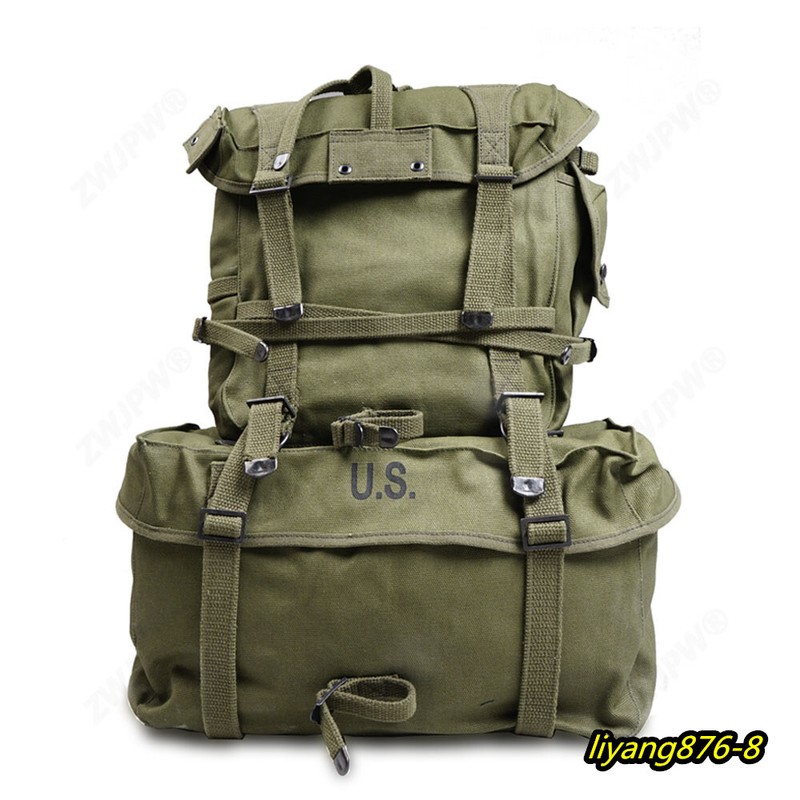 WW2 US M1945 Backpack Combination Set W/ Strap Canvas Green Replica Haversack
