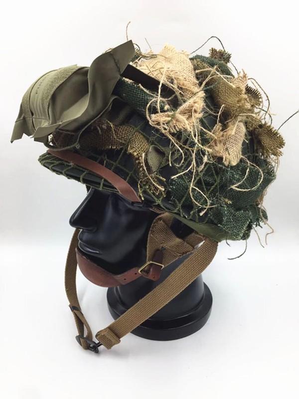 WWII WW2 US ARMY AIRBORNE M1C HELMET CAMOUFLAGE NET SUIT gallery
