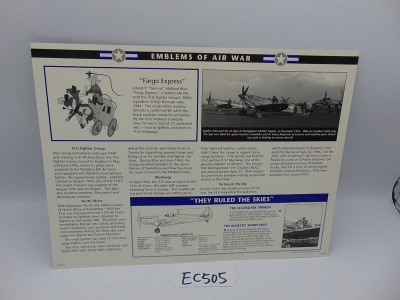 Willabee & Ward Emblems Of Air War WWII Patch 31st Fighter Group Return W/ Honor gallery