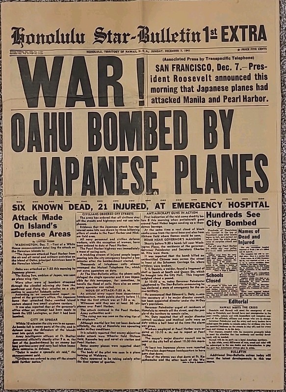 Circa 1981 Souvenir Repo Honolulu Star-Bulletin 1st Extra December 7th 1941