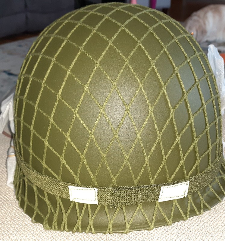 WW2 US M1 Helmet Steel Field Green with Net Cover Eye Belt Reproduction gallery