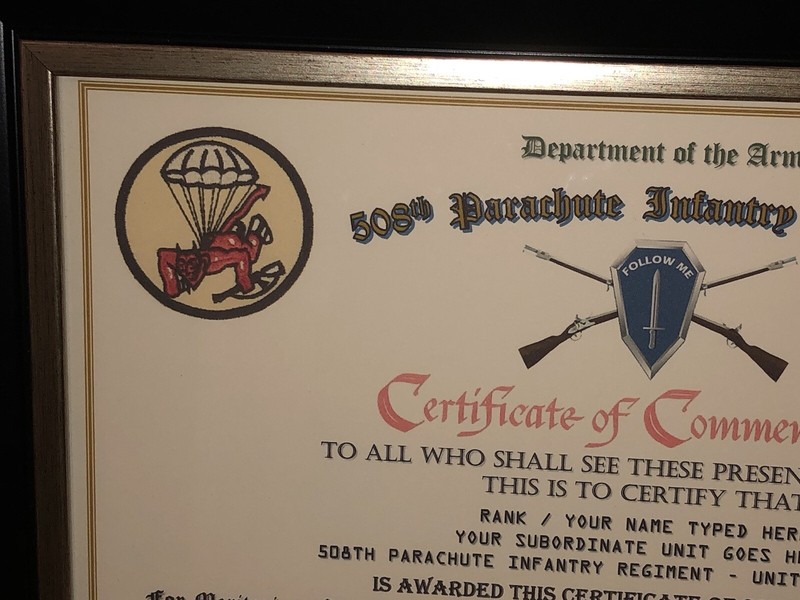 508TH PARACHUTE INFANTRY REGIMENT / COMMEMORATIVE - CERTIFICATE OF COMMENDATION gallery