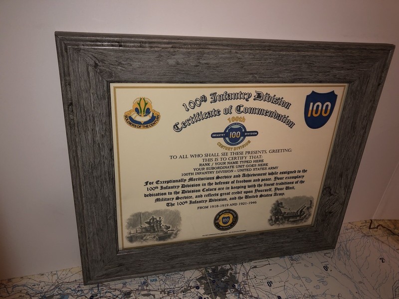 100TH INFANTRY DIVISION / COMMEMORATIVE - CERTIFICATE OF COMMENDATION gallery
